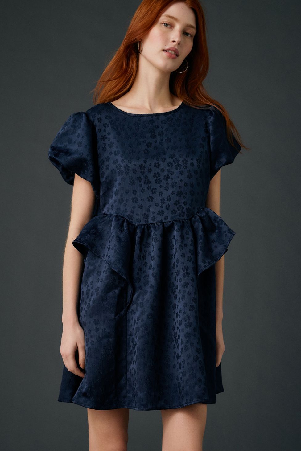 Daisy Street Tilda Floral Jacquard Satin Babydoll Mini Dress
