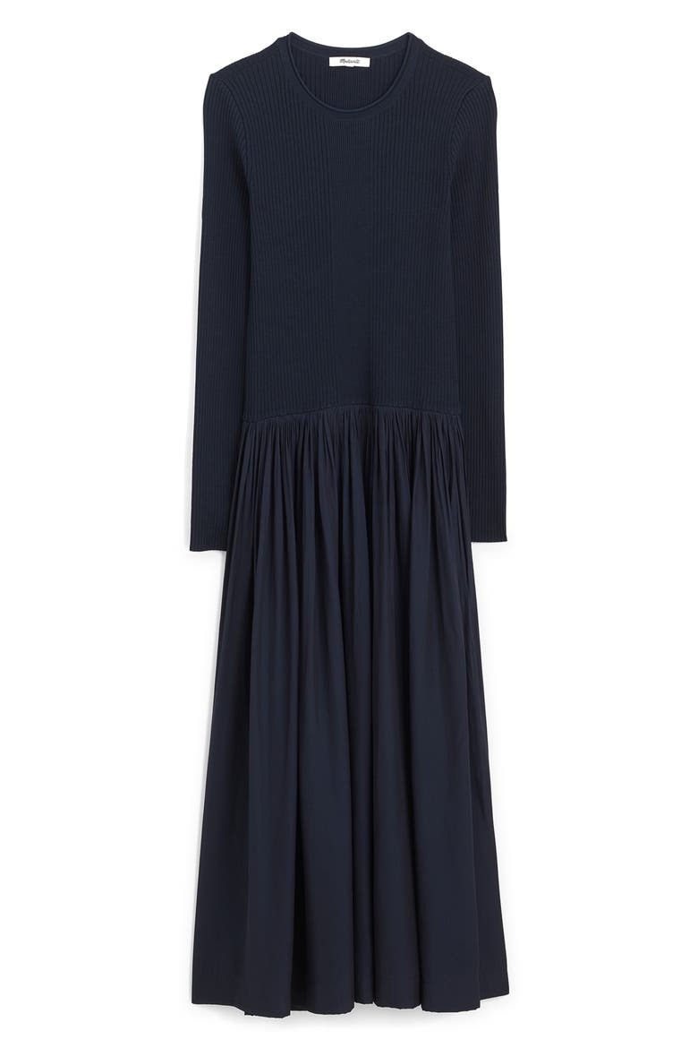 Rib Mixed Media Long Sleeve Midi Dress