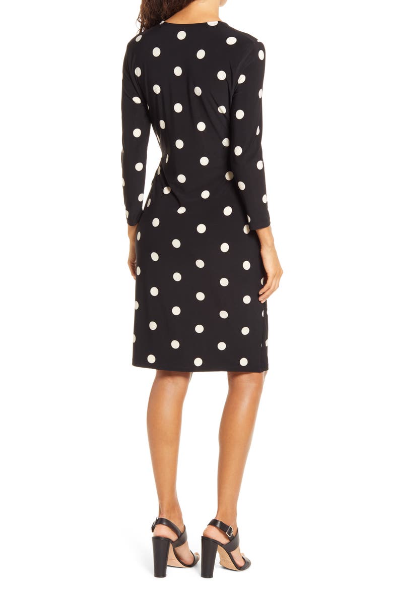 Dot Print Long Sleeve Wrap Dress