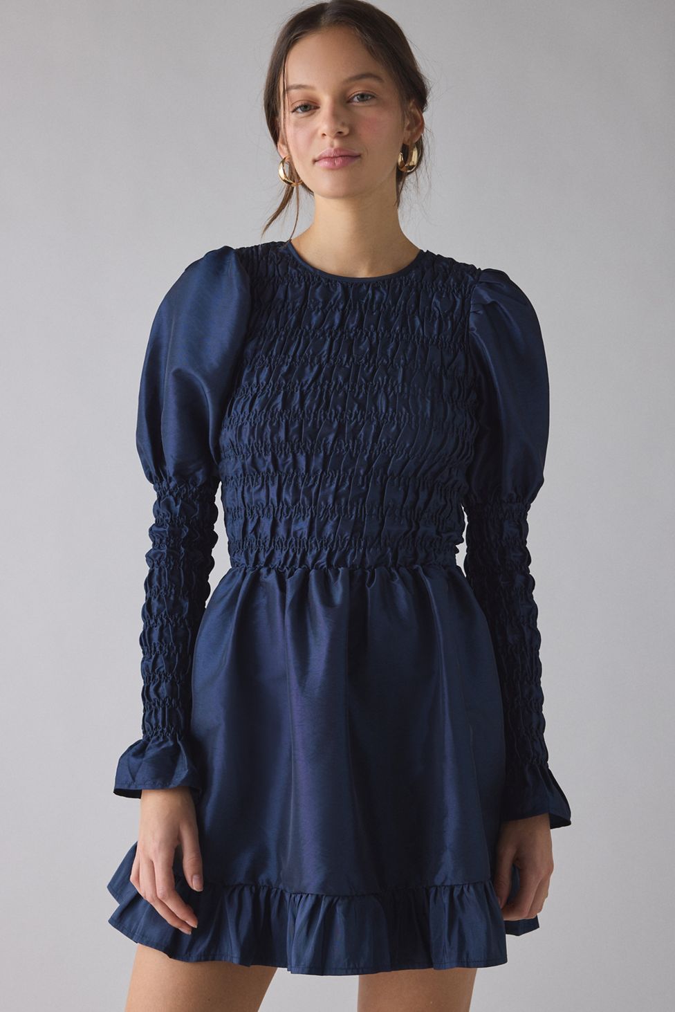 Daisy Street Thorn Puff Long Sleeve Ruched Ruffle Mini Dress
