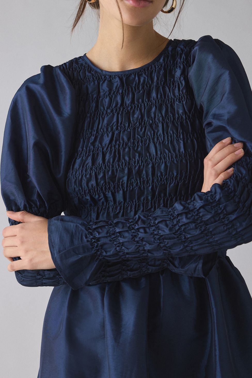 Daisy Street Thorn Puff Long Sleeve Ruched Ruffle Mini Dress