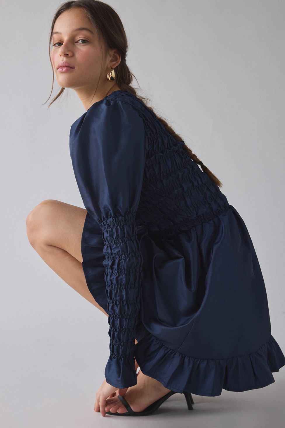 Daisy Street Thorn Puff Long Sleeve Ruched Ruffle Mini Dress