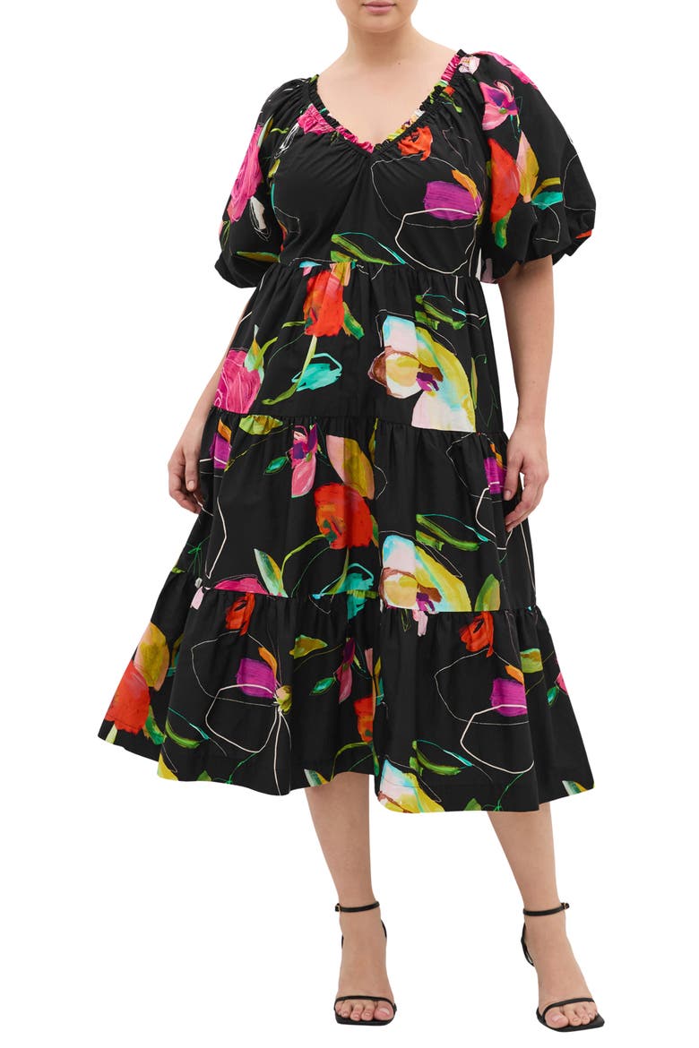 Fantasy Floral Cotton Midi Dress