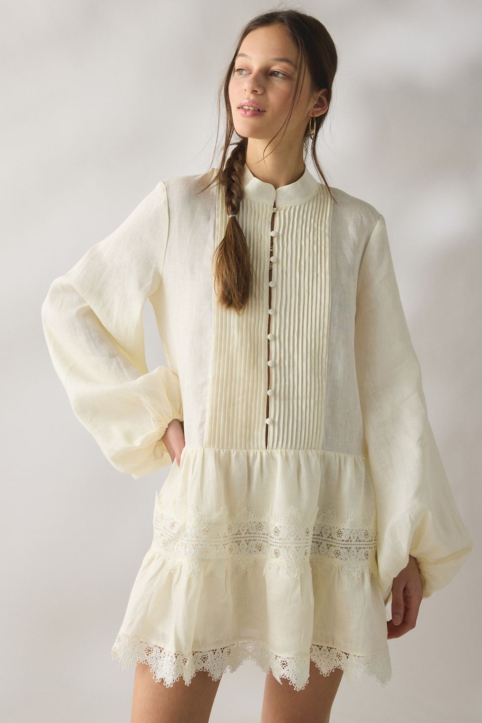 Bardot Antonia Lace Trim Trapeze Shirt Dress