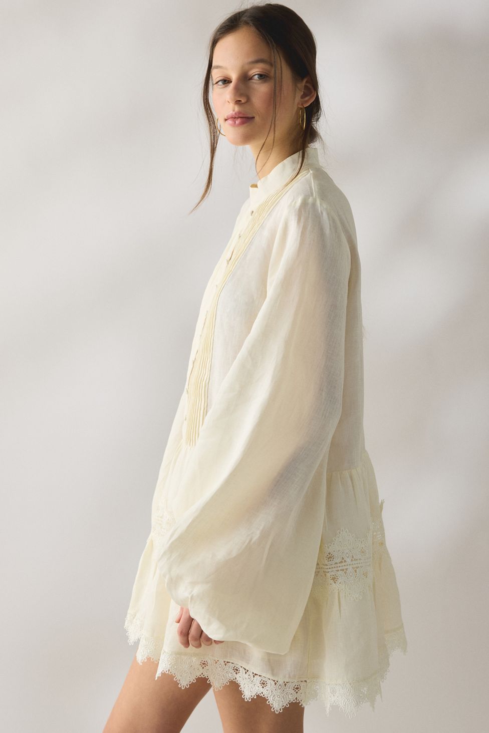 Bardot Antonia Lace Trim Trapeze Shirt Dress