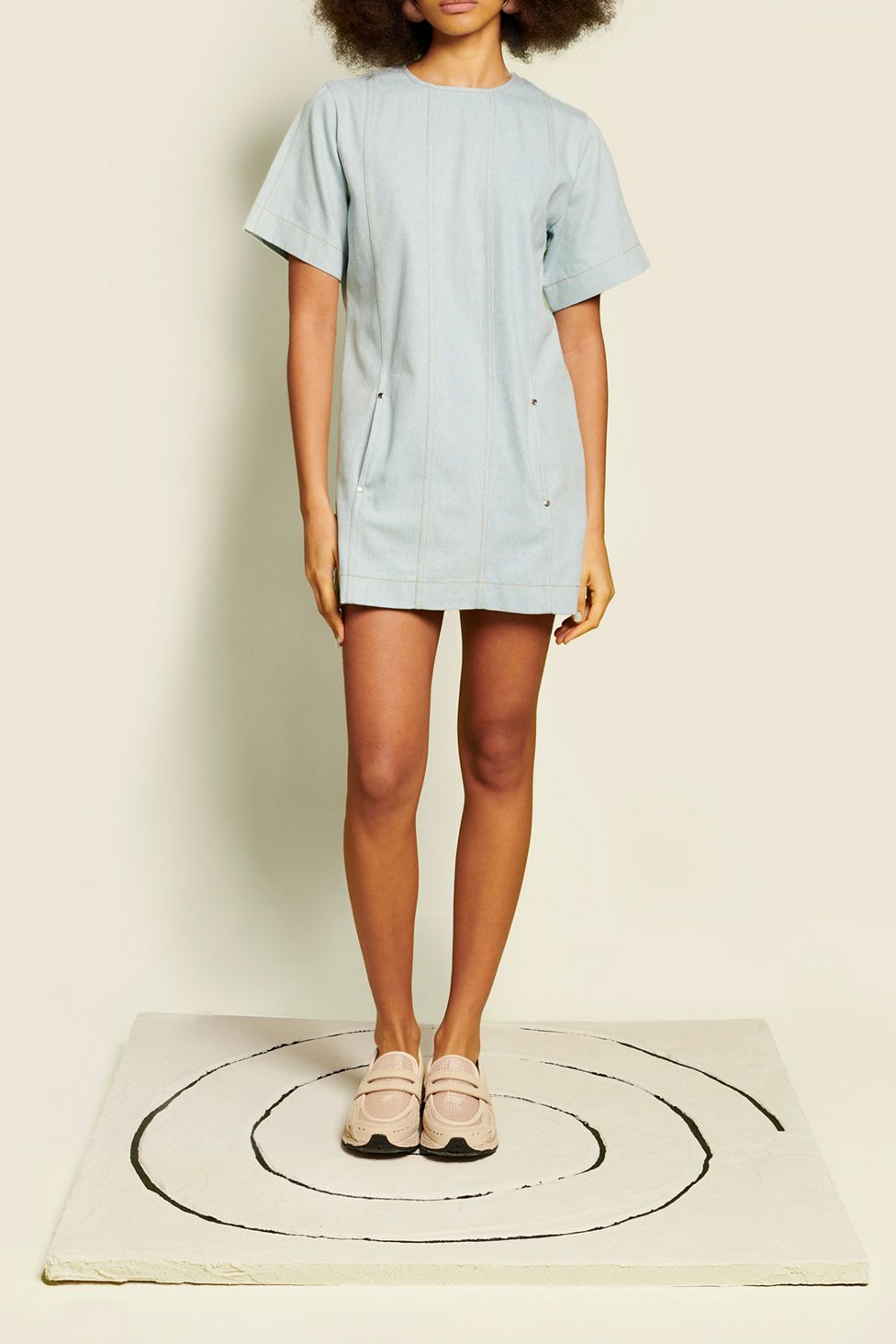 Ghospell Deia Short Sleeve Seamed Denim Mini Dress