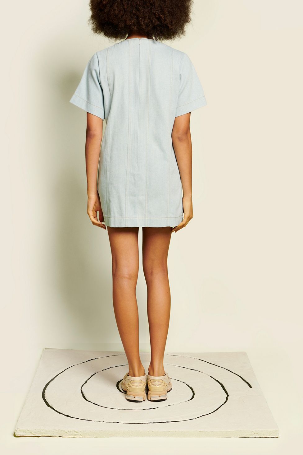 Ghospell Deia Short Sleeve Seamed Denim Mini Dress