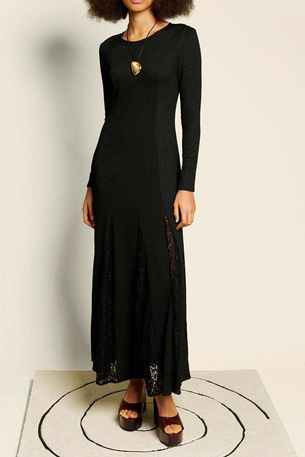 Ghospell Oriane Lace Godet Long Sleeve Maxi Dress