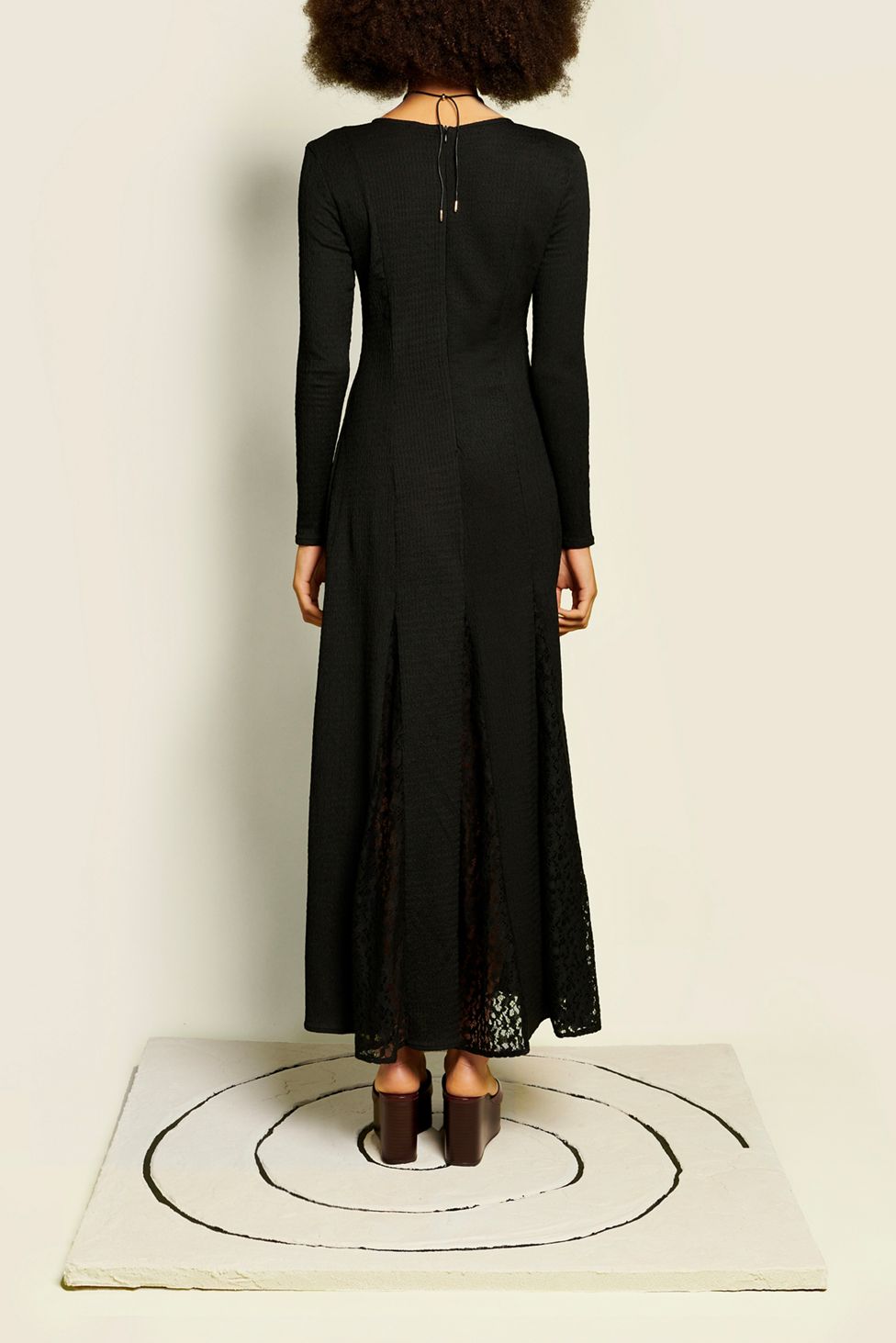 Ghospell Oriane Lace Godet Long Sleeve Maxi Dress