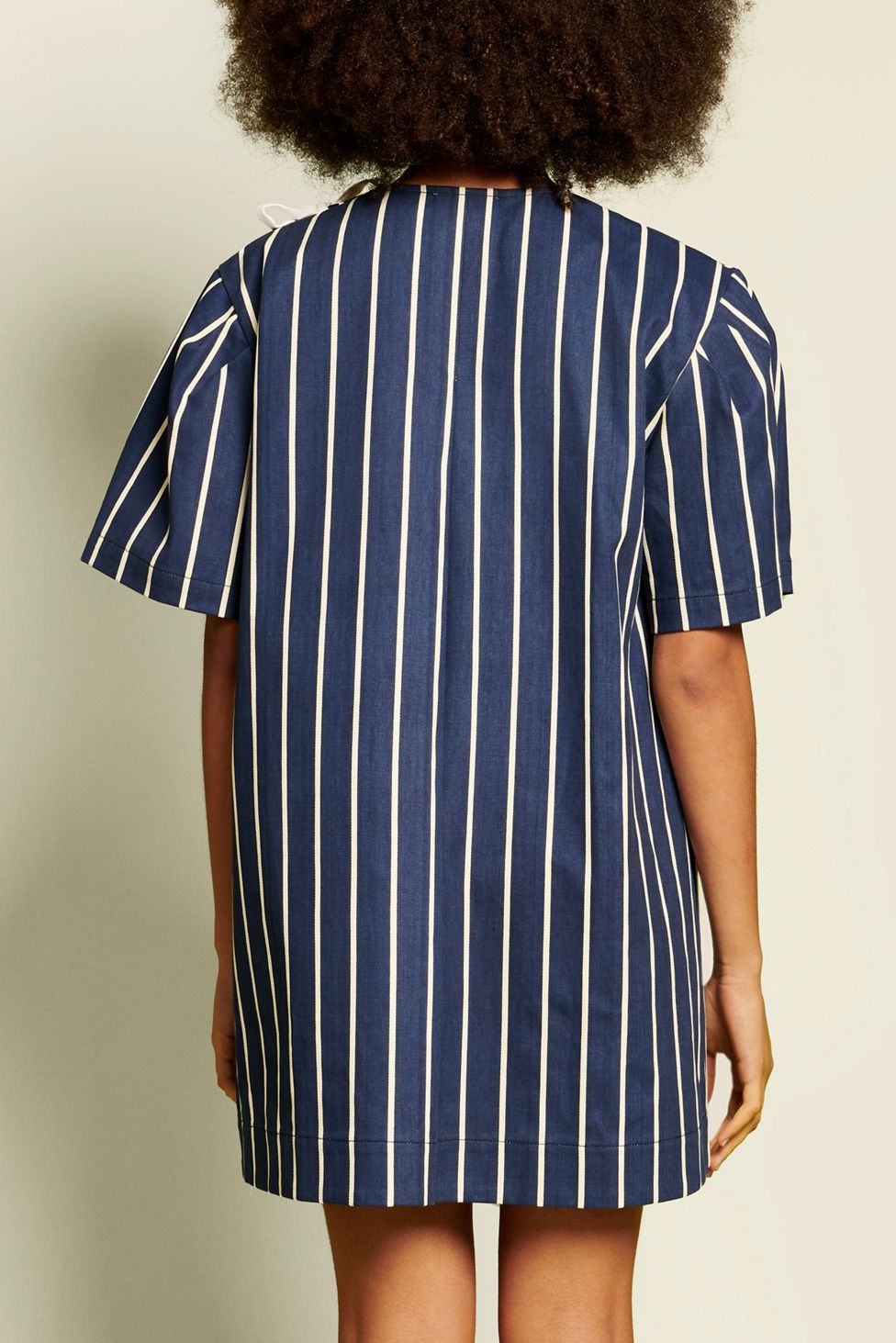 Ghospell Aya Stripe Asymmetric Tie Short Sleeve Mini Dress