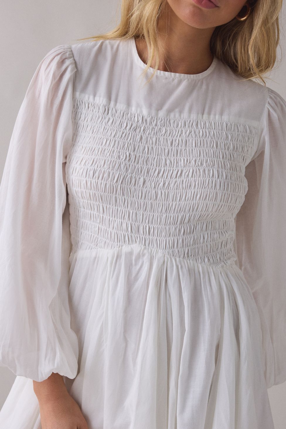 AllSaints Chia Smocked Long Sleeve Mini Dress