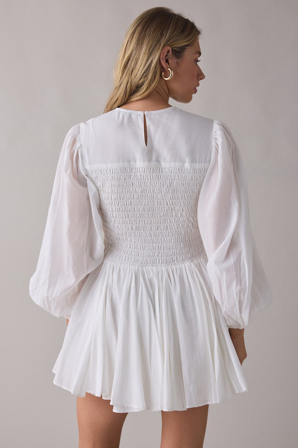 AllSaints Chia Smocked Long Sleeve Mini Dress