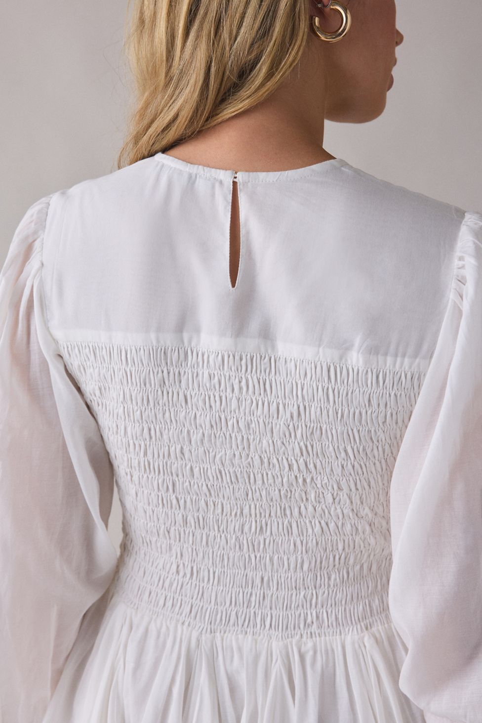 AllSaints Chia Smocked Long Sleeve Mini Dress