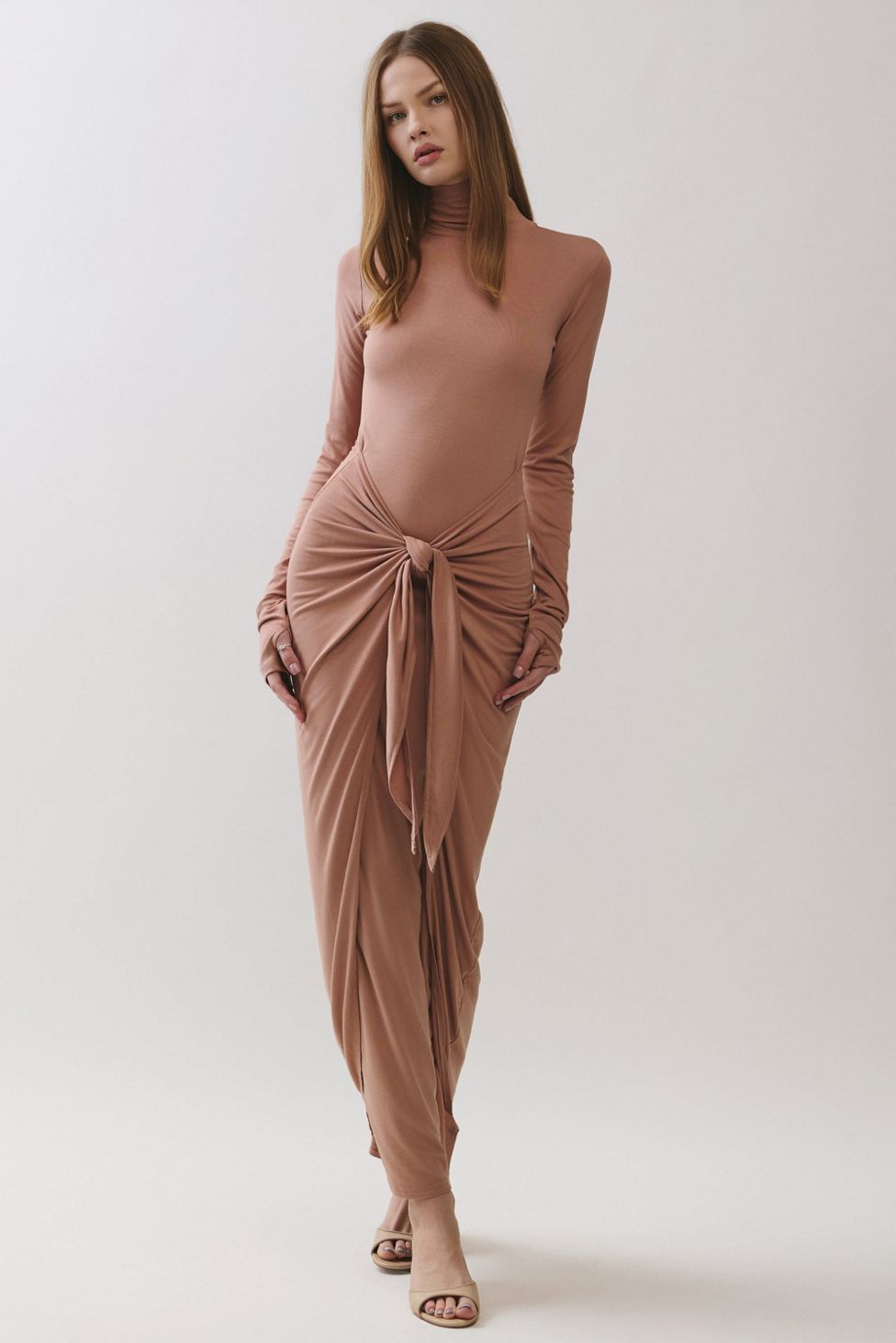 Personal Code Rosaline Turtle Neck Maxi Dress With Knot Tie