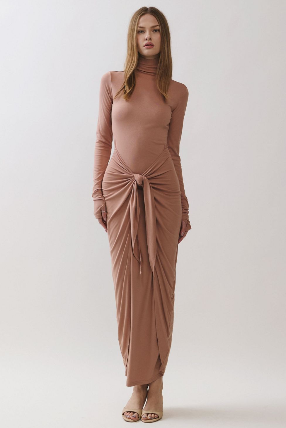 Personal Code Rosaline Turtle Neck Maxi Dress With Knot Tie