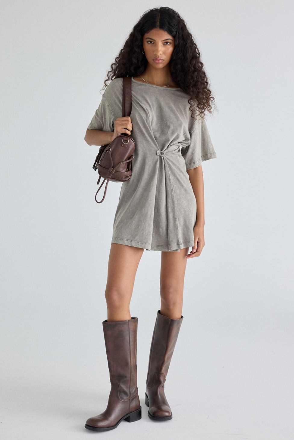 BDG Nikkia Gathered Button Detail T-Shirt Mini Dress