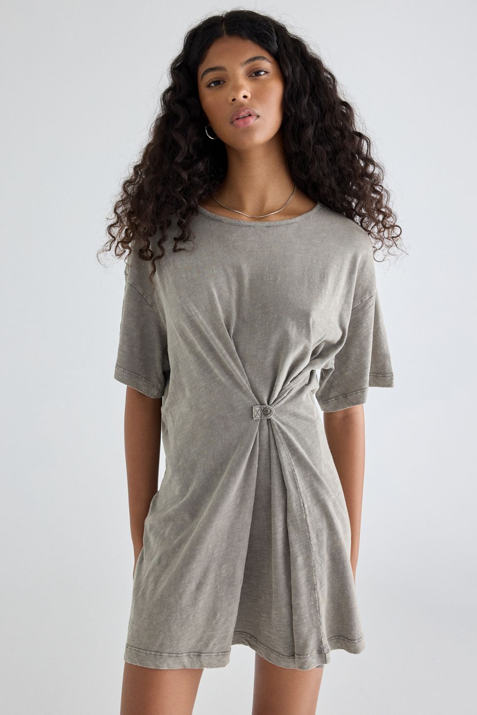 BDG Nikkia Gathered Button Detail T-Shirt Mini Dress