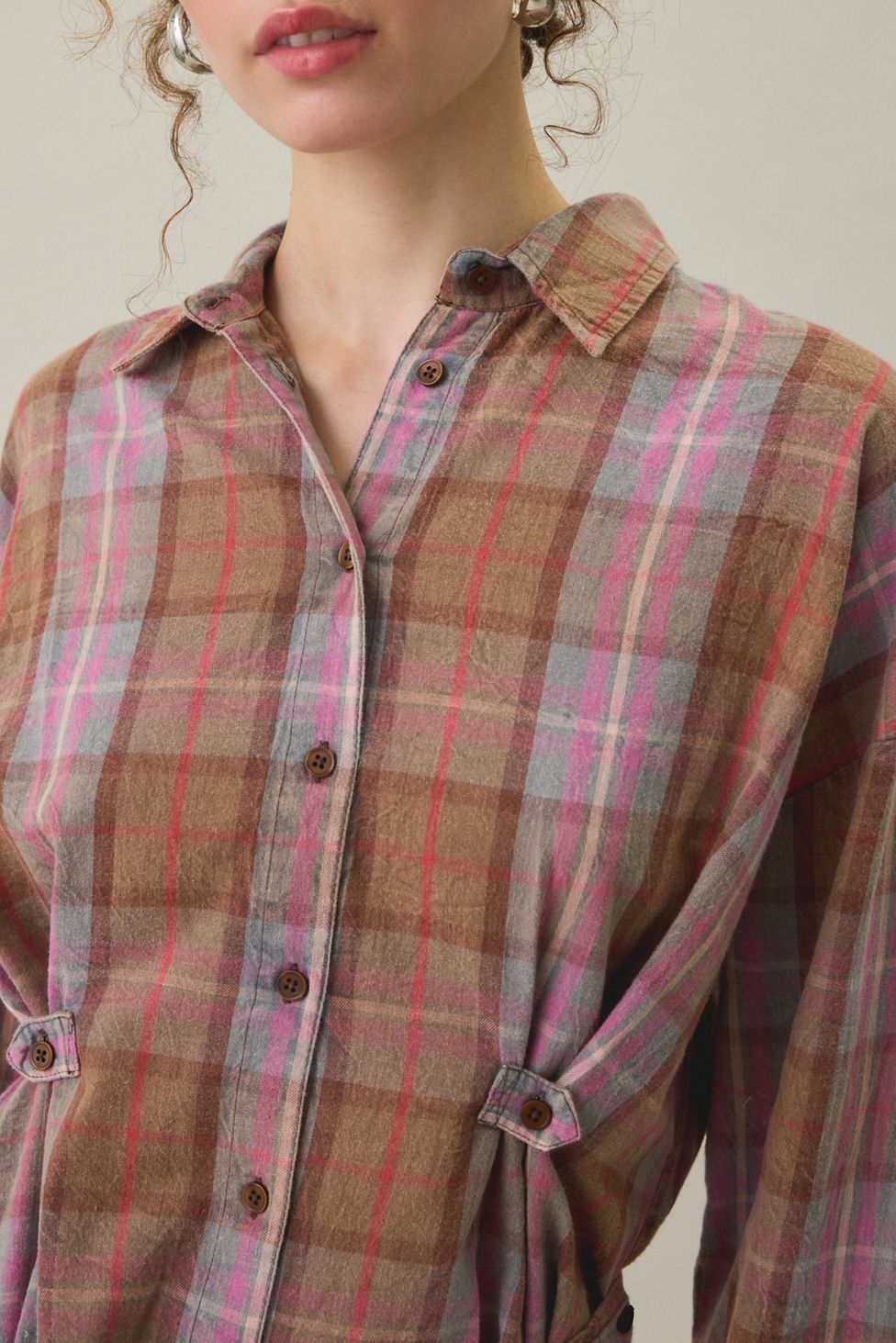 BDG Cordelia Multiway Scarf Tie Plaid Shirt Mini Dress