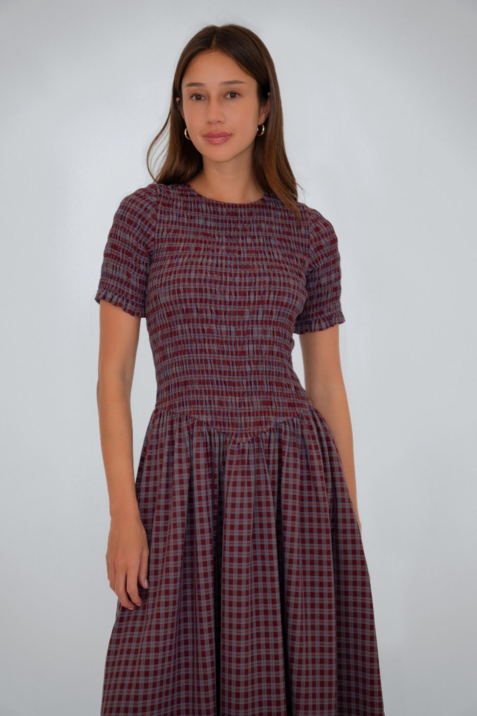 Amy Lynn Beatrix Smocked Plaid Midi Dress