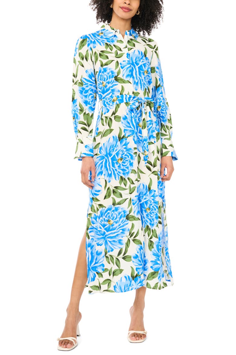 Print Tie Belt Maxi Shirtdress