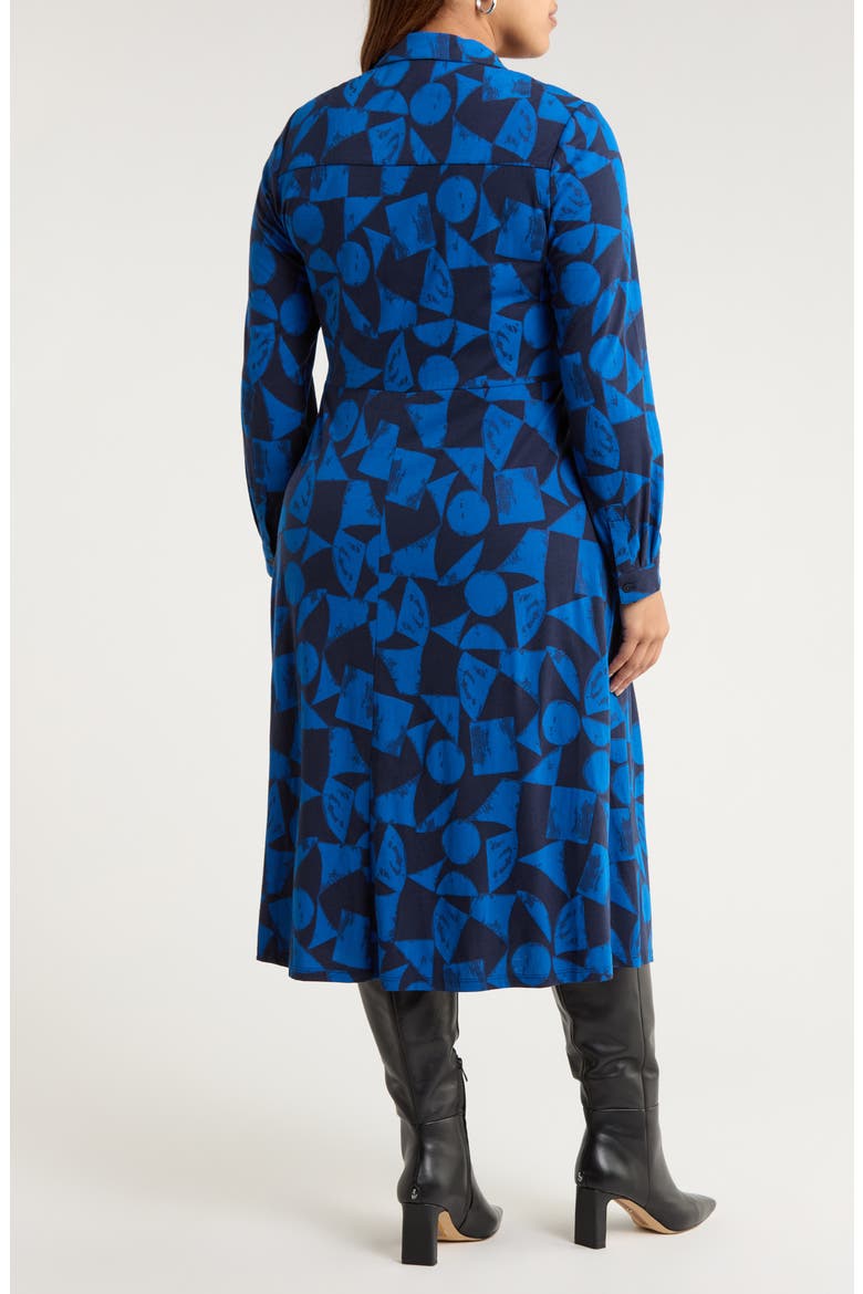 Coastline Print Long Sleeve Organic Cotton Blend Shirtdress