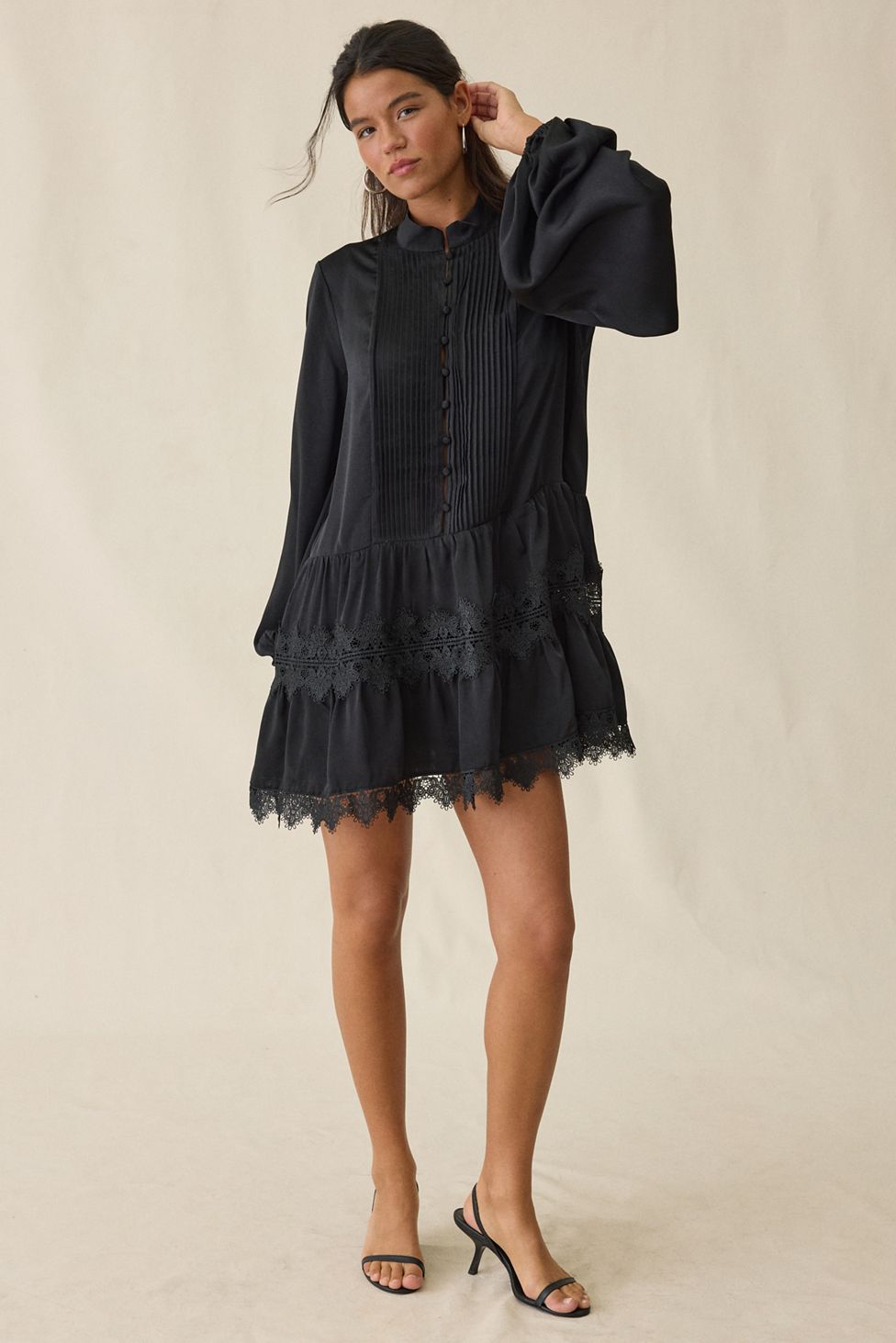 Bardot Antonia Lace Trim Trapeze Shirt Dress