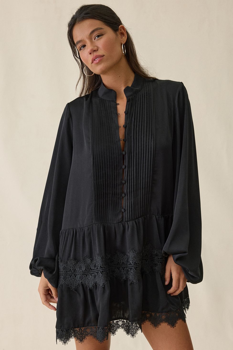 Bardot Antonia Lace Trim Trapeze Shirt Dress