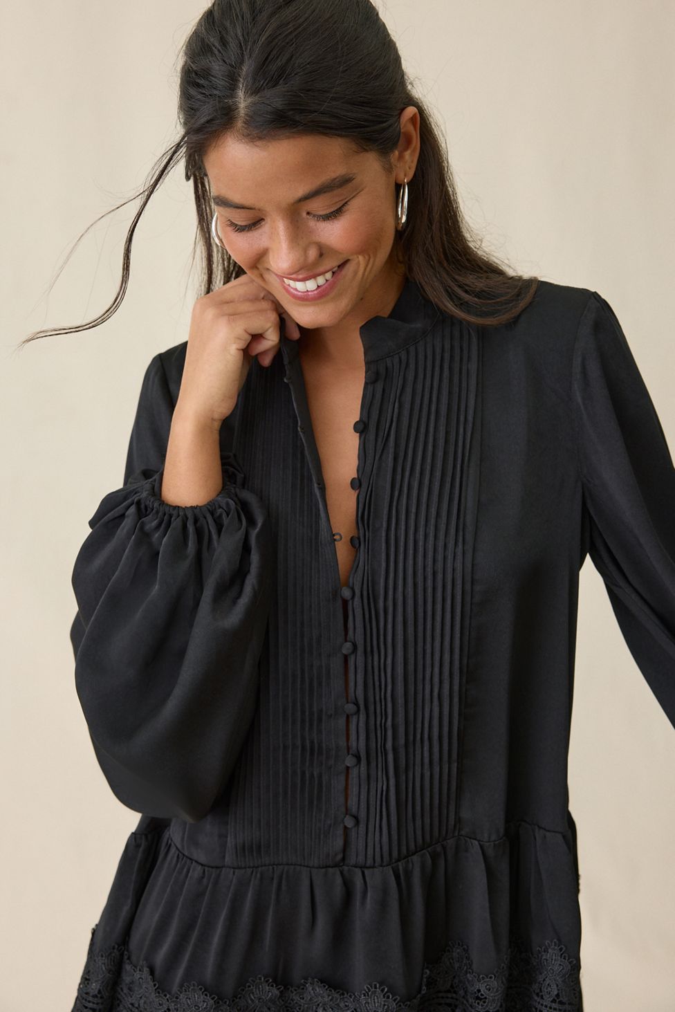 Bardot Antonia Lace Trim Trapeze Shirt Dress
