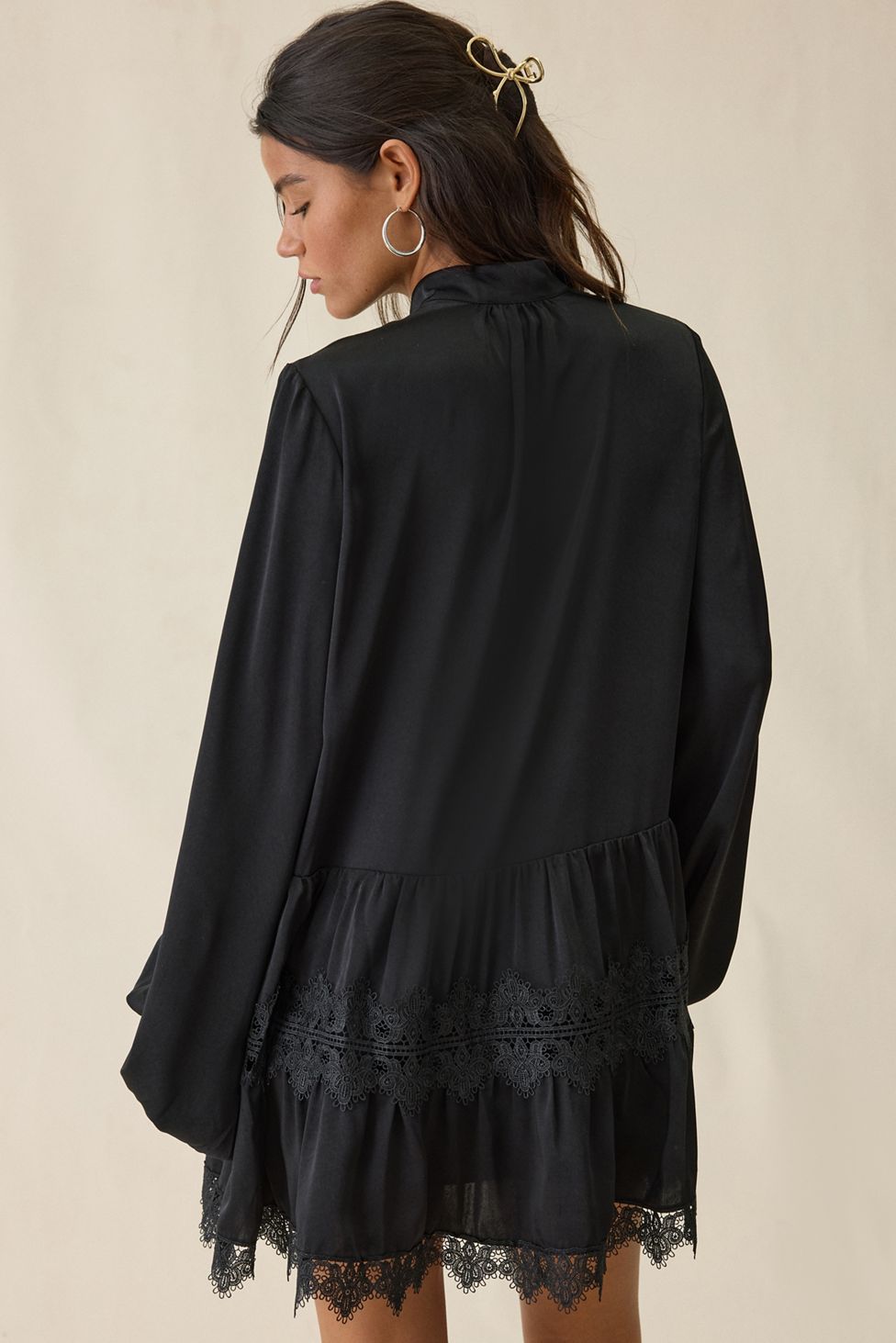 Bardot Antonia Lace Trim Trapeze Shirt Dress