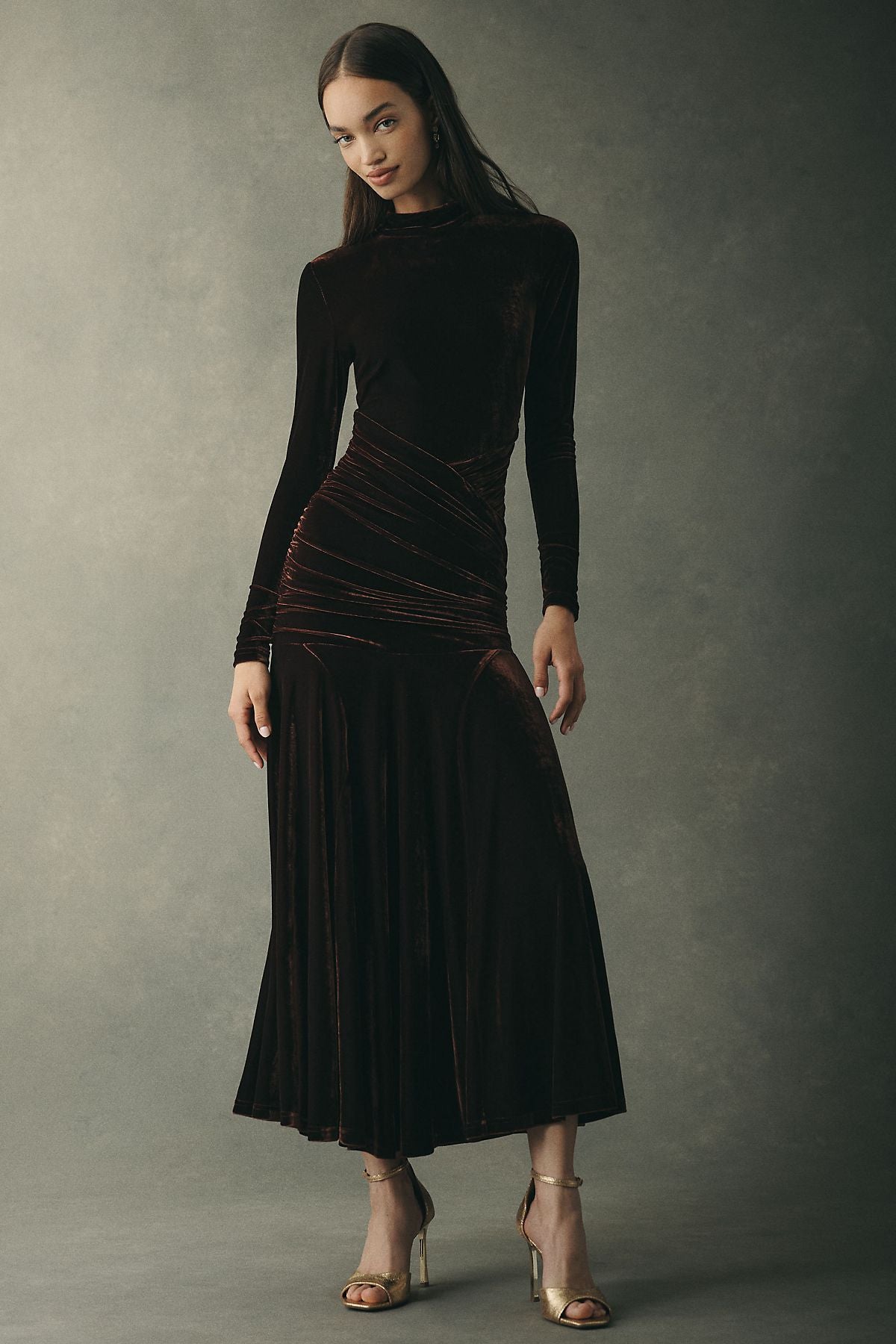 Bardot Velour Mock-Neck Maxi Dress