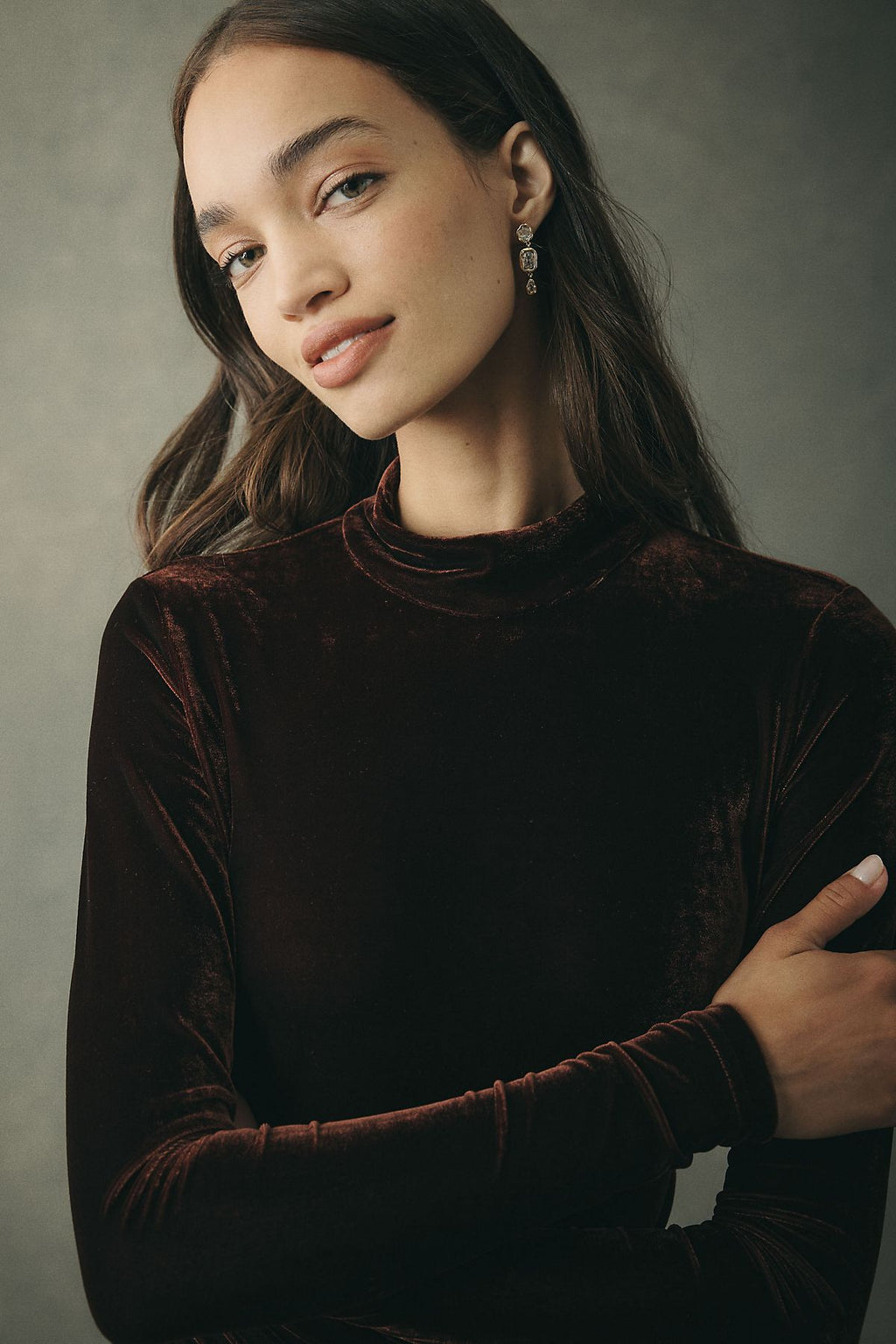 Bardot Velour Mock-Neck Maxi Dress