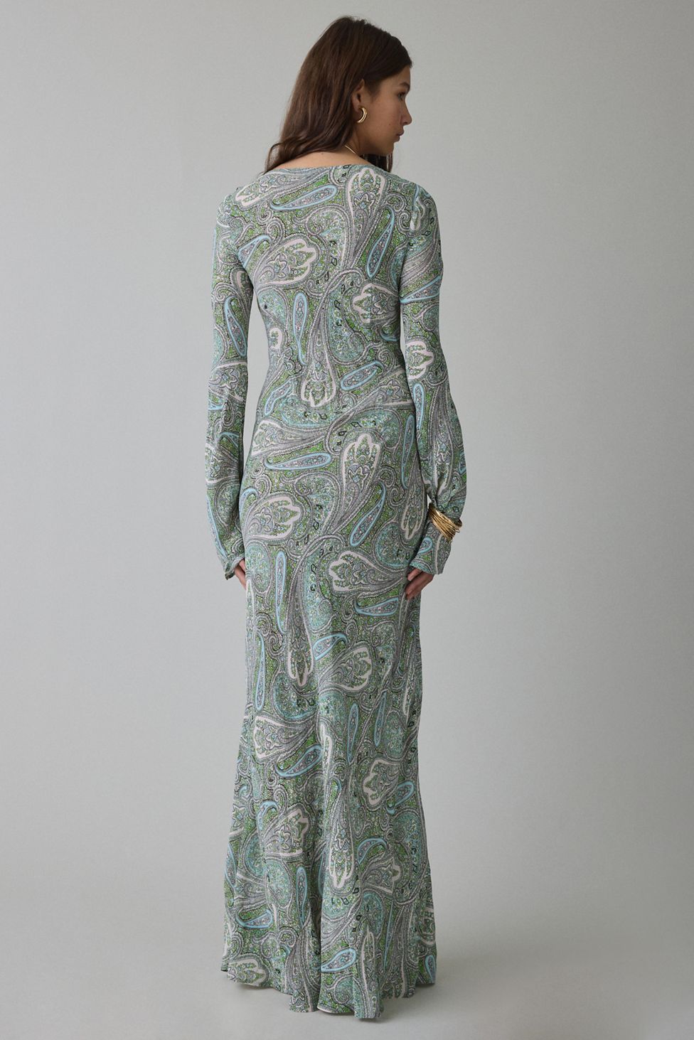 AFRM Jetta Aqua Paisley Mesh Long Sleeve Maxi Dress