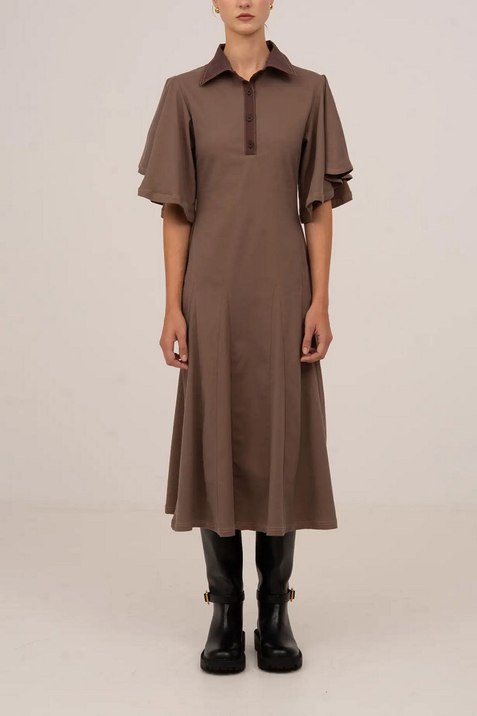 Carmen Says Mocha Brown Midi Dress