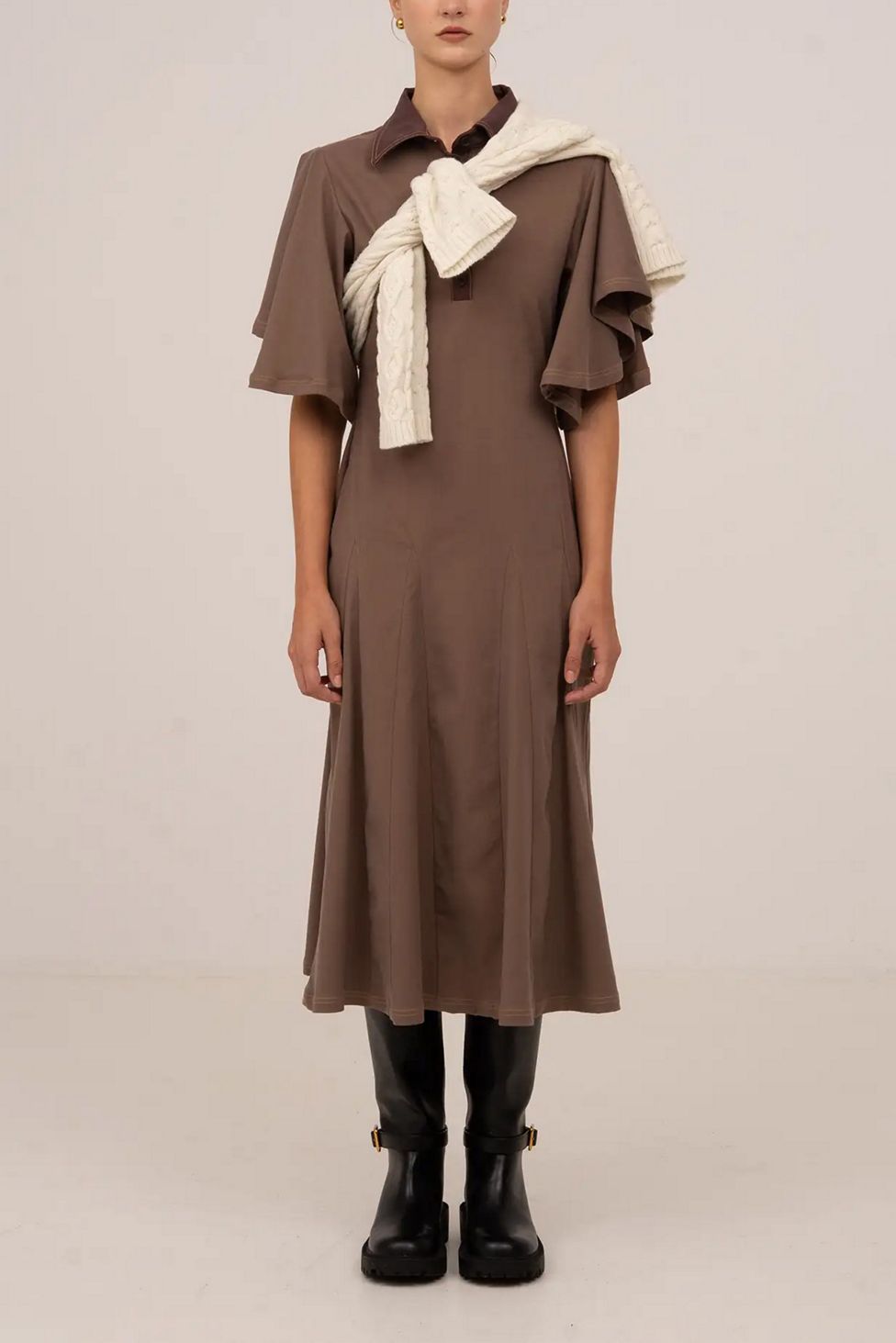 Carmen Says Mocha Brown Midi Dress