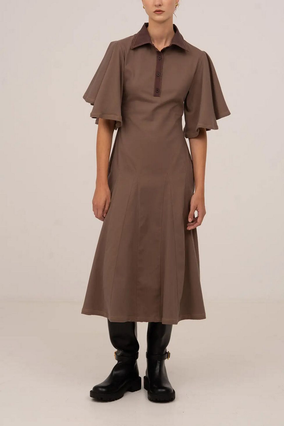 Carmen Says Mocha Brown Midi Dress