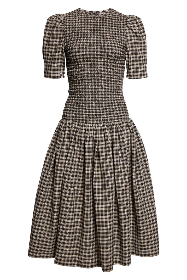 Gender Inclusive Imelda Smocked Plaid Midi Dress