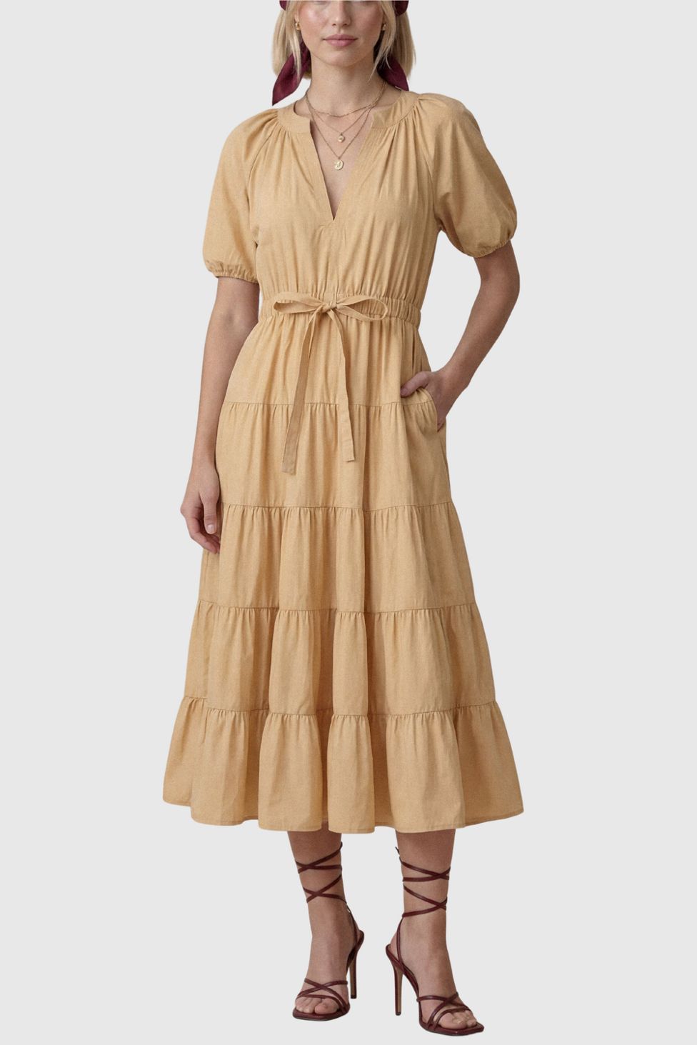 Modenaire Tiered Flowing A-Line Midi Dress