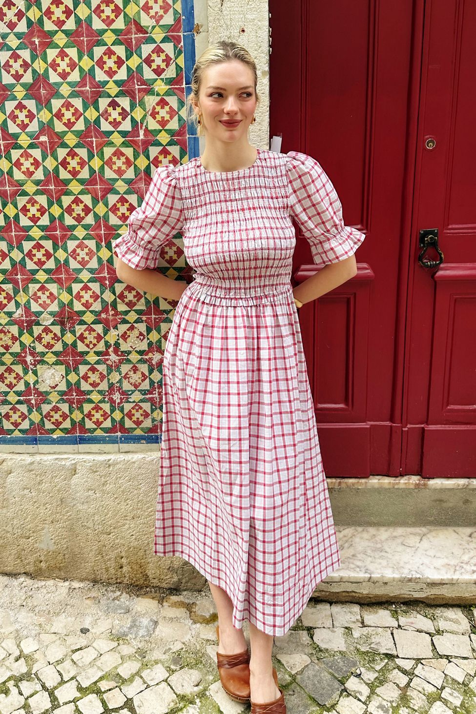 Amy Lynn Imogen Cotton  Window Pane check Midaxi Dress