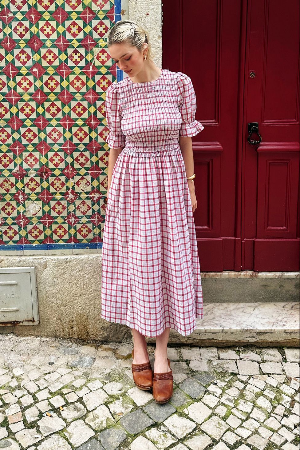 Amy Lynn Imogen Cotton  Window Pane check Midaxi Dress