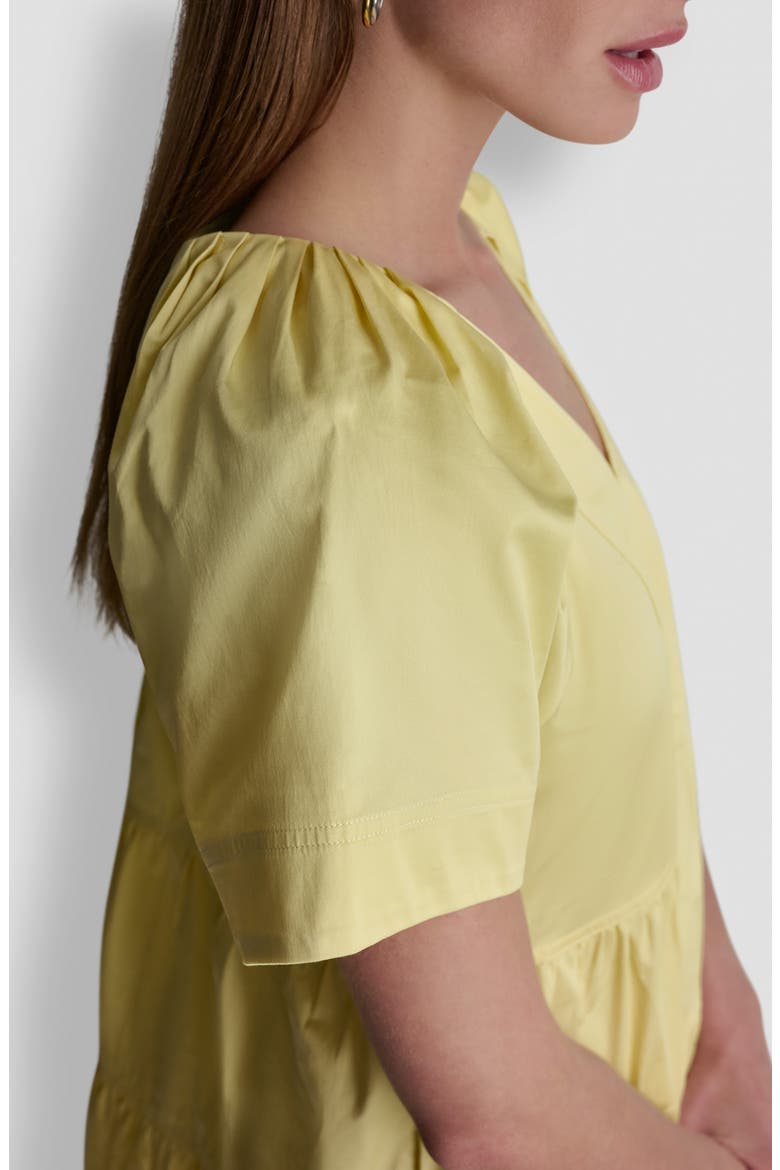 Topstitch Detail Stretch Cotton Tiered Minidress