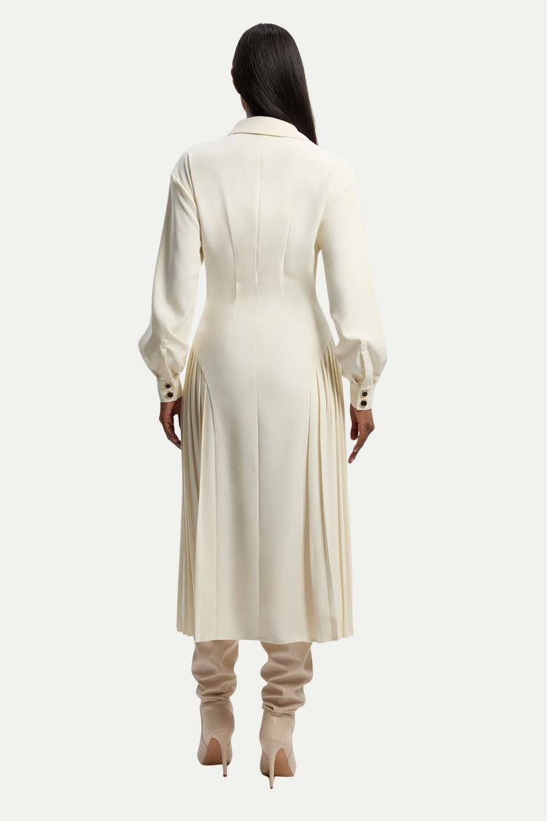 Tailored Crepe Belted Pleated Midi Dress