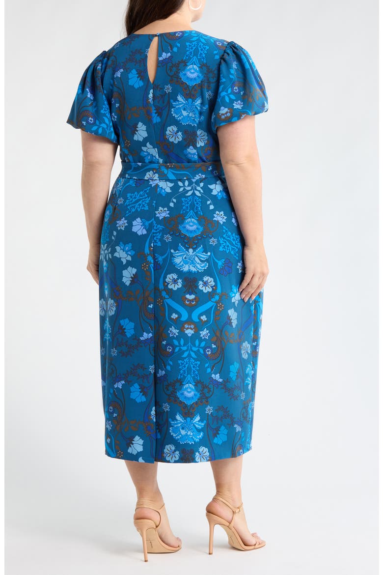 Palmate Floral Senidy Puff Sleeve Maxi Dress