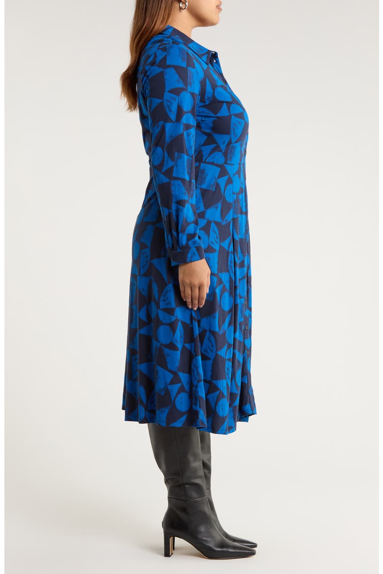 Coastline Print Long Sleeve Organic Cotton Blend Shirtdress