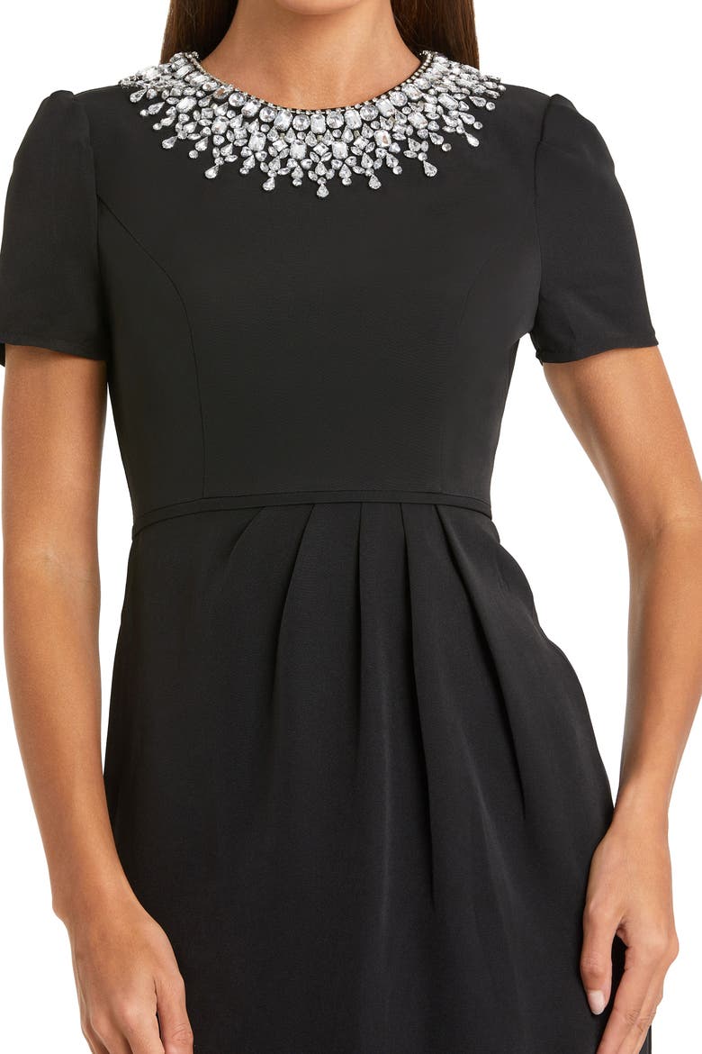 Petite Short Sleeve Rhinestone Neckline Midi Dress