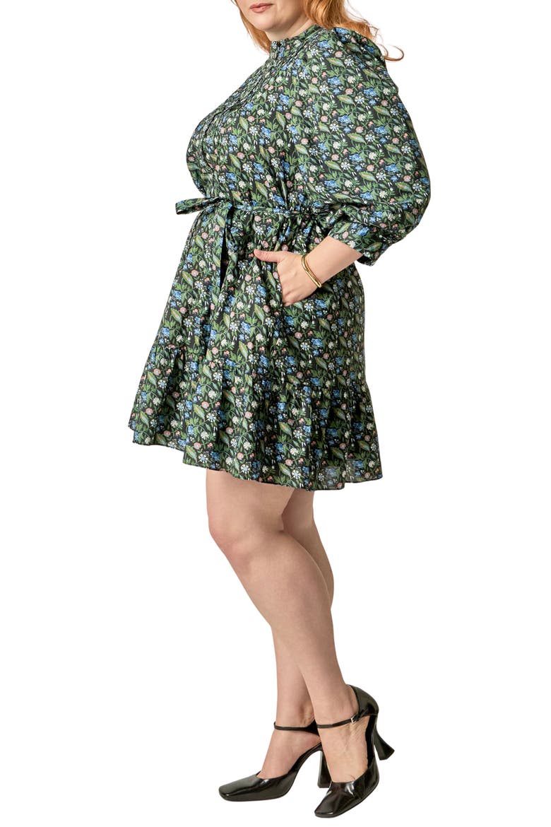 Floral Print Pintuck Smock Minidress