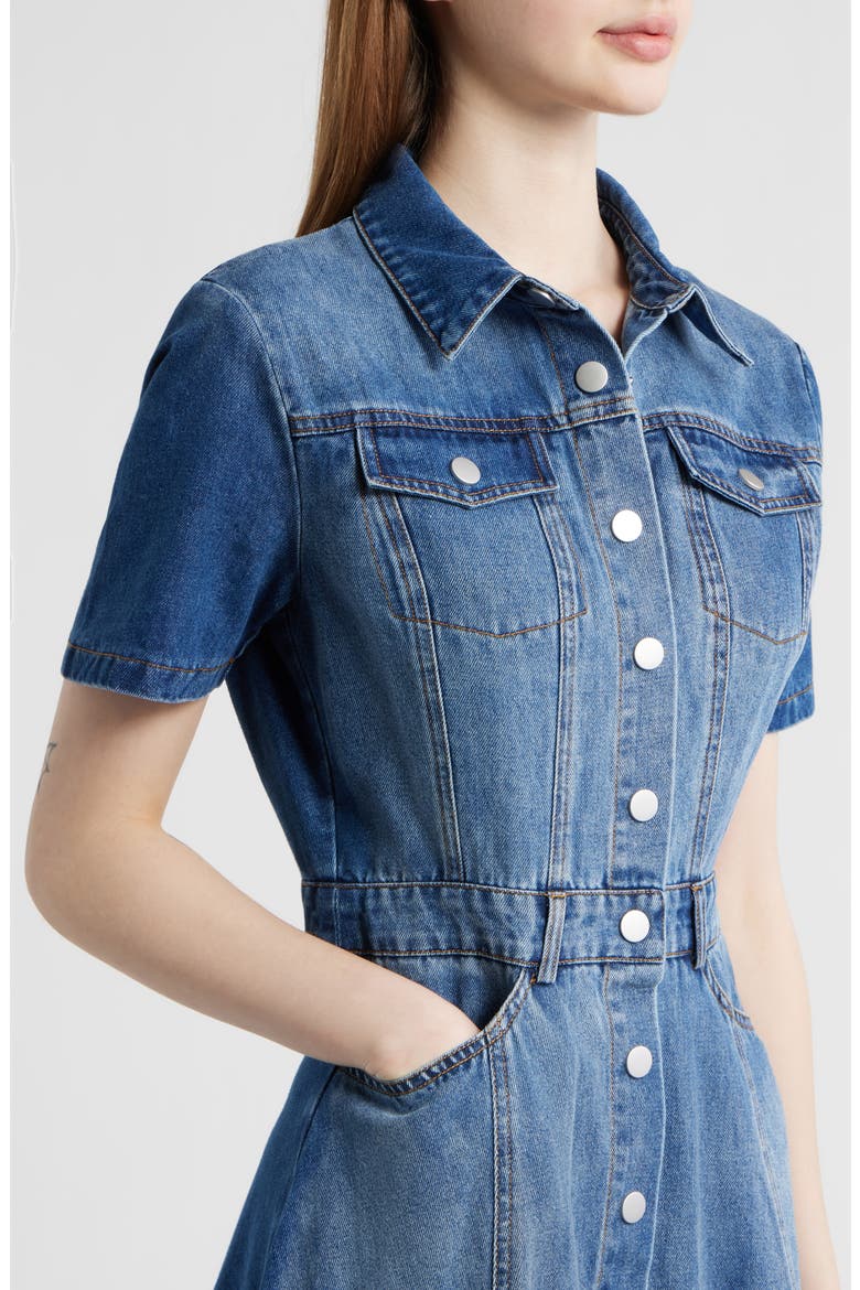 Cotton Blend Denim Midi Shirtdress