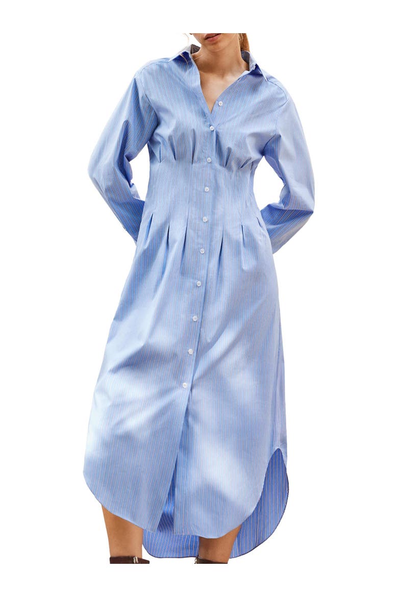 Long Sleeve Stripe Shirt Midi Dress