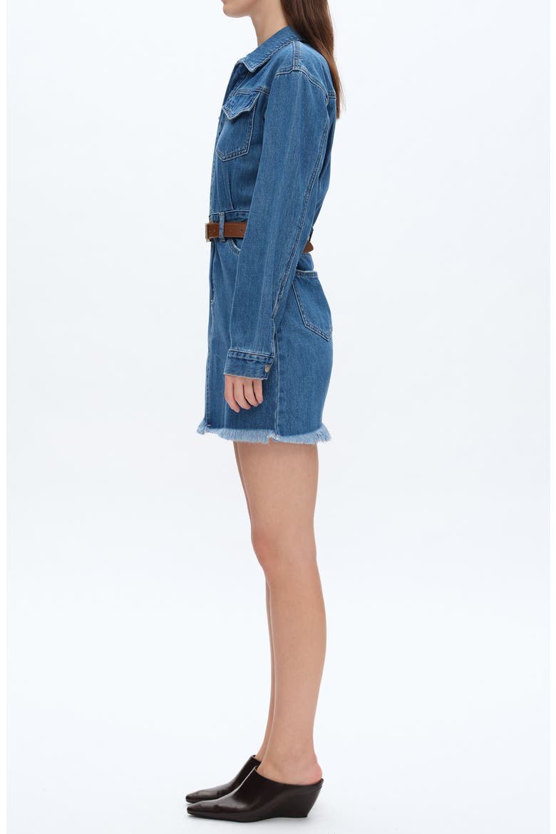 Resa Long Sleeve Fray Hem Denim Mini Shirtdress