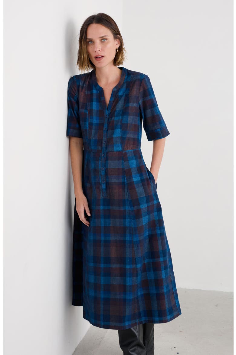 Wightwick Plaid Organic Cotton Denim Midi Dress