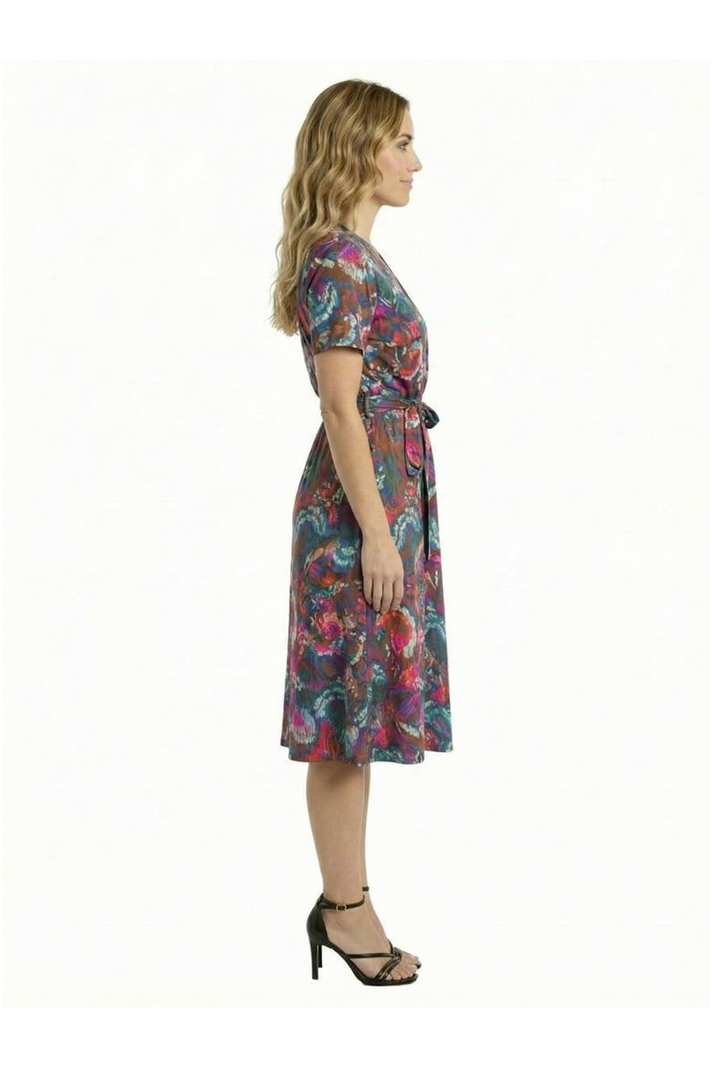 Essential Petite Paisley Print Short Sleeve Tie Waist Midi Dress